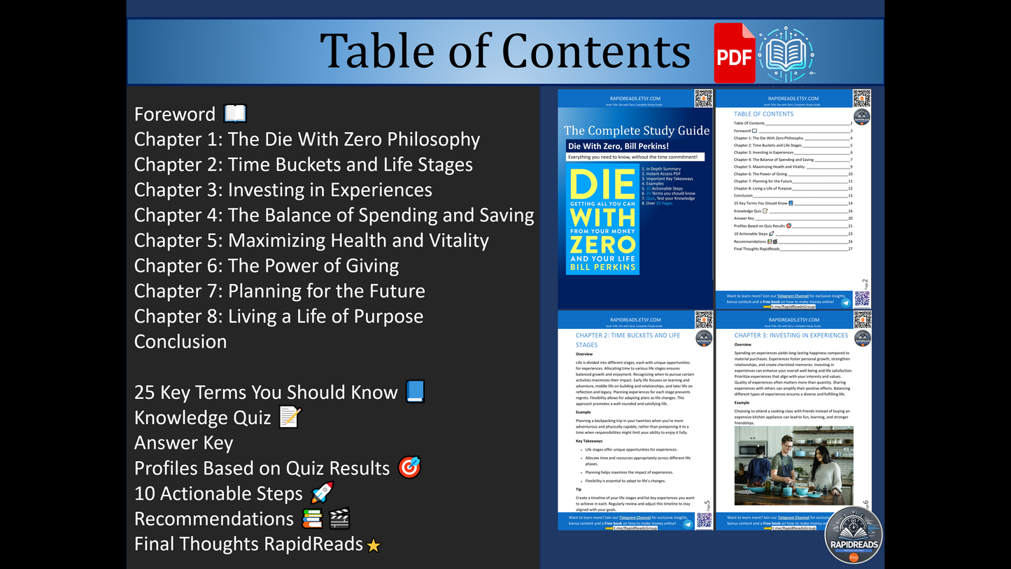 Die With Zero: Getting All You Can from Your Money and Your Life. Study Guide, Book Summary, Knowledge Quiz, Learning Assessments